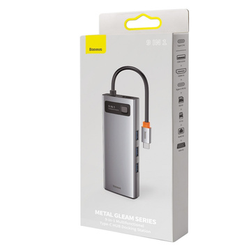 Hub 9w1 Baseus Metal Gleam Series, USB-C do 3x USB 3.0 HDMI USB-C PD Ethernet RJ45 microSD/SD VGA