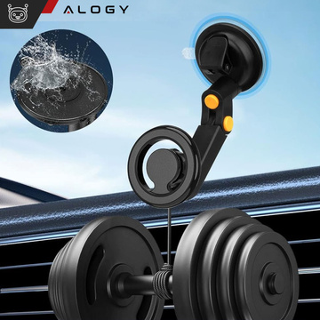 Magnetic car phone holder for car, car, window, cockpit, dashboard, phone, Mag Safe Alogy, Black