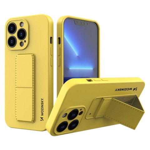 Wozinsky Kickstand Case silicone case with stand iPhone 13 Pro yellow