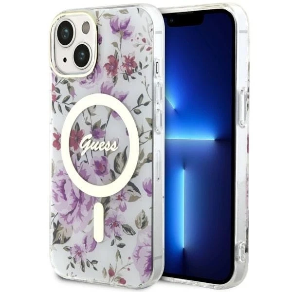 Pevné puzdro Etui Guess GUHMP14SHCFWST na iPhone 14 6,1" Flower MagSafe