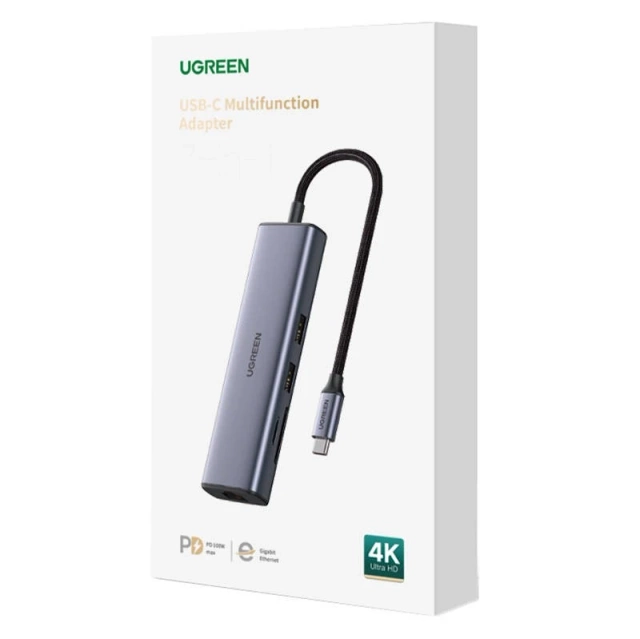 Adaptér Hub UGREEN, USB_C do 2x USB 3.0, HDMI, RJ45, SD/TF