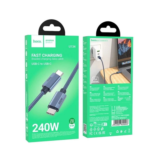 HOCO Kabel Typ C auf Typ C U134 1,8m Dunkelblau PD 240W QC 3.0