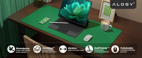 Podložka pod stôl 90×45 cm – protišmyková ochranná podložka z elegantnej PU ekokože, na myš a klávesnicu, štýlová a odolná – Alogy WorkMat™ Green