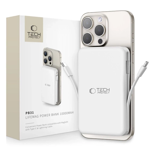 Magnetická powerbanka s kabelem PB31 Lifemag Magsafe Power Bank 10000 mAh (Type C Lightning) Bílá
