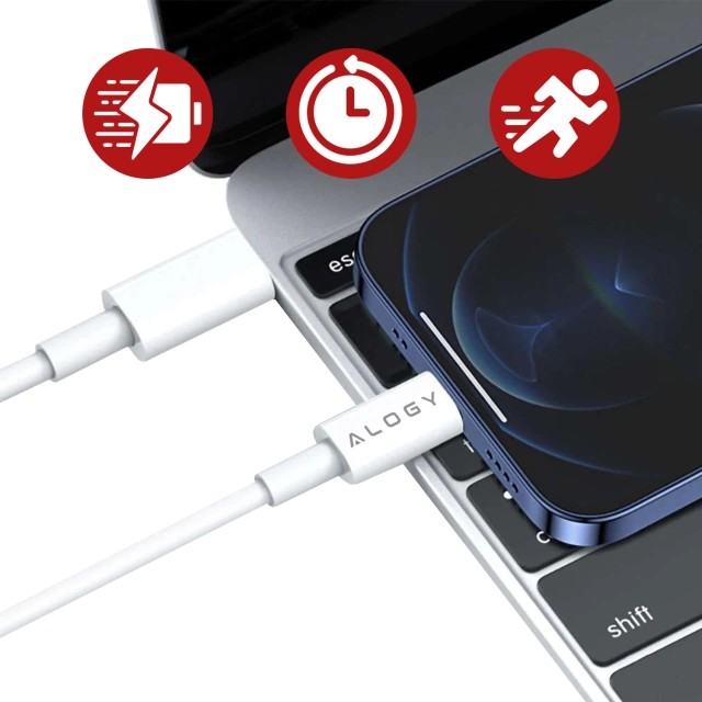 Alogy rýchla nástenná nabíjačka USB-C PD 20W Lightning kábel 1m Biela