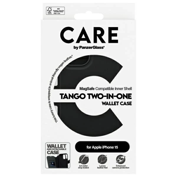 Peněženka PanzerGlass Tango 2v1 pro iPhone 15 CARE 6,1" černá
