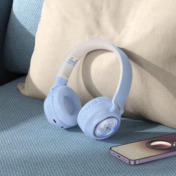 Бездротові Bluetooth-навушники HOCO W50 синього кольору з RGB-підсвічуванням