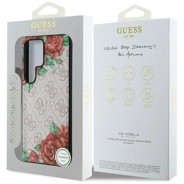 Etui Guess 4G Flowers Print MagSafe do Samsung Galaxy S25 Ultra Różowy