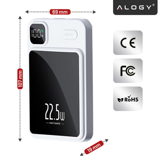 PowerBank Alogy MagCharge 22,5W PD20W PowerDelivery rychlé nabíjení 10000mAh bezdrátové pro MagSafe White