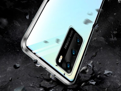 Oboustranné magnetické skleněné pouzdro Dr.Fit pro Huawei P40 Silver