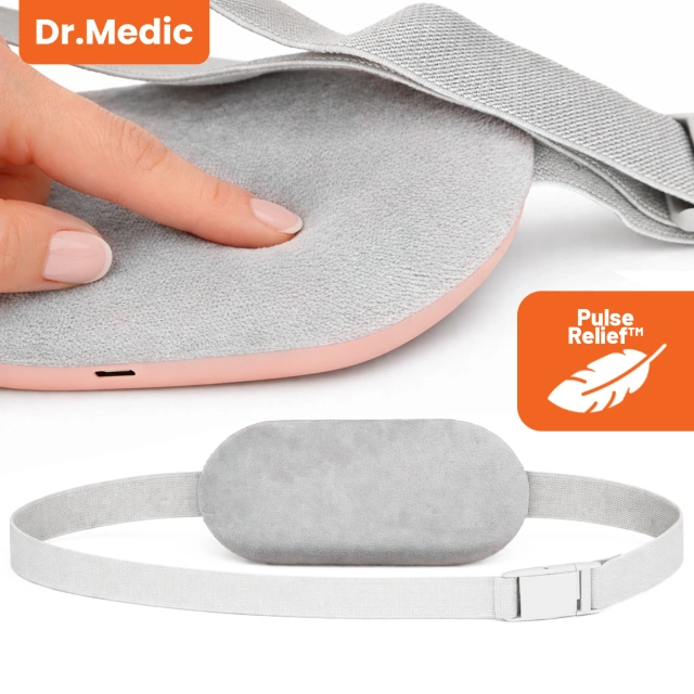 Pas Grzejący z Masażerem na okres i plecy - przeciwbólowy, ciepło + wibracje, 6 poziomów intensywności, akumulator 1800 mAh - Dr.Medic ThermoPulse™ Różowy