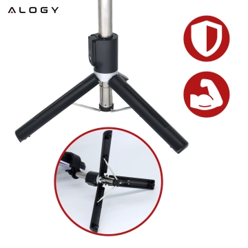 Selfie tyč Alogy GlowStick™ Pro se stativem, dálkovým ovládáním a LED světlem pro fotky a videa s líčením, dlouhá 132 cm, černá