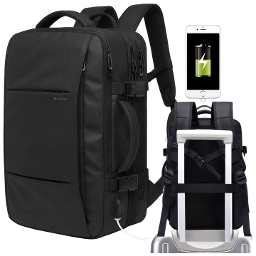 Reiserucksack Bange BackPack Business erweiterbarer Rucksack Geräumige Tasche für 17,3-Zoll-Laptop mit USB-Anschluss Schwarz