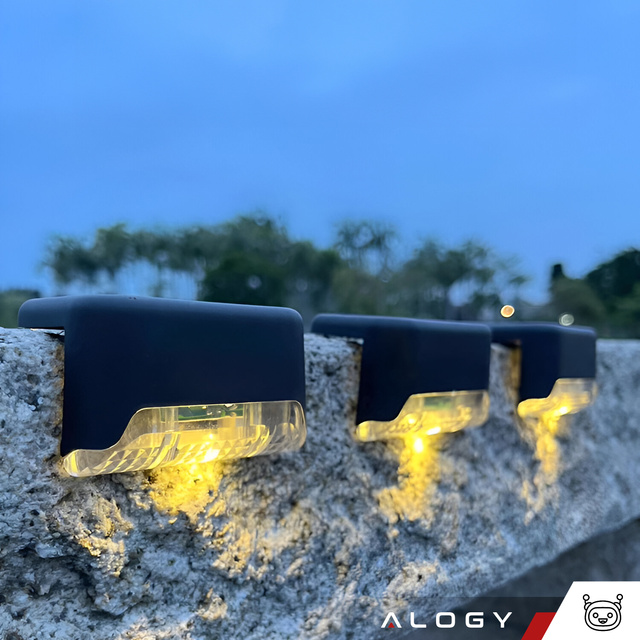 Lampa solarna ogrodowa LED zestaw x8 na taras balkon schody balustradę z czujnikiem zmierzchu akumulator AAA czarna