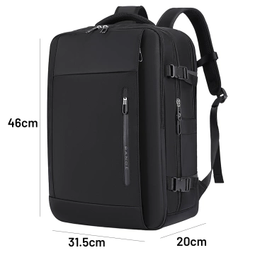 Bange voděodolný batoh na 15,6" notebook, městský cestovatel, 45x30x16 cm, do práce, do letadla, pánské, dámské, s USB portem Černá
