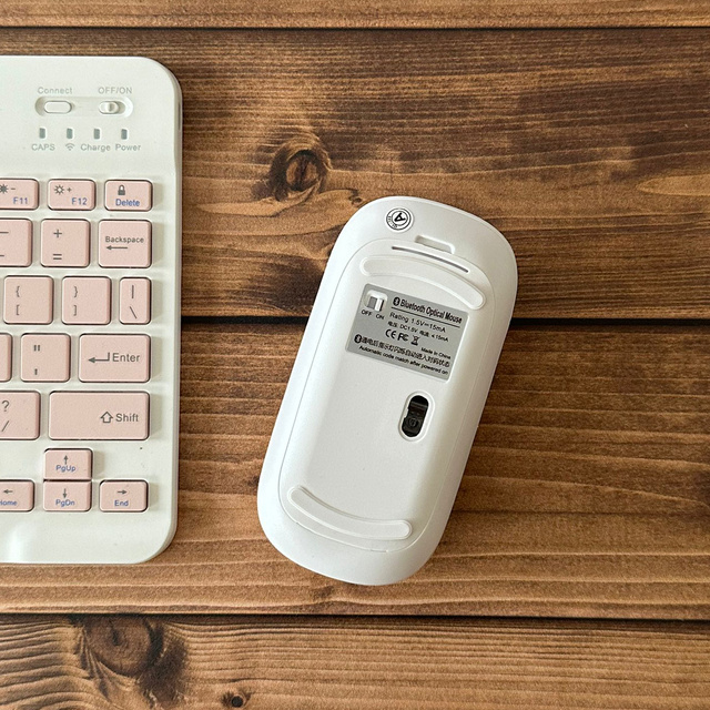 Keyboard Mouse Set Wireless Mouse for Laptop PC Bluetooth AN-030 Silent Slim Pink and White