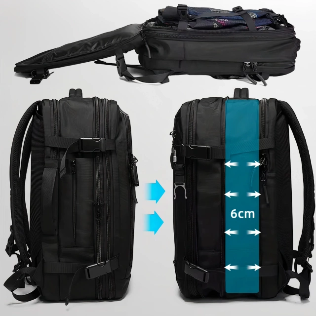 Bange Waterproof Backpack for Laptop 15.6" City Travel Expandable 55 x 35 x 21-27 cm for Airplane Men's Women's Padlock Code Compass Bottle Holder Black