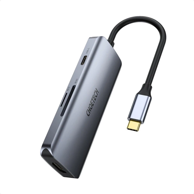 Багатофункціональний концентратор Choetech 7in1 USB Type C - 3x USB 3.2 Gen 1 / SD і TF картрідер / HDMI 4K 30 Гц / USB Type C сірий (HUB-M19 сірий)
