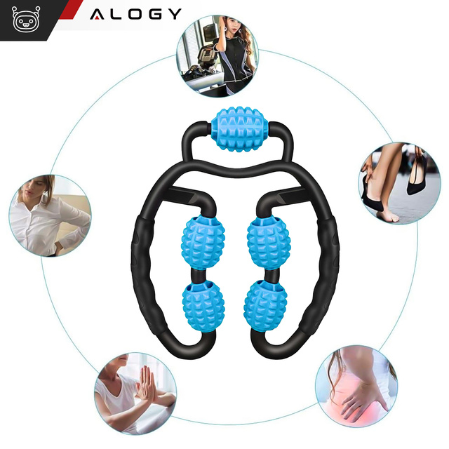 Telový masér anticelulitídny manuálny svalový valec Alogy 5x masážny valec Univerzálny valec čierno-modrý