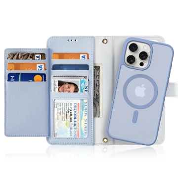 iPhone 15 Dux Ducis Lawa Leder Wallet Case MagSafe Blau