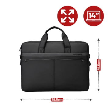 Taška na notebook Mark Ryden 14", vodotesná, štýlová a priestranná, ľahká 0,5 kg, s vreckom na notebook a 9,7" tablet a popruhom na kufor - čierna