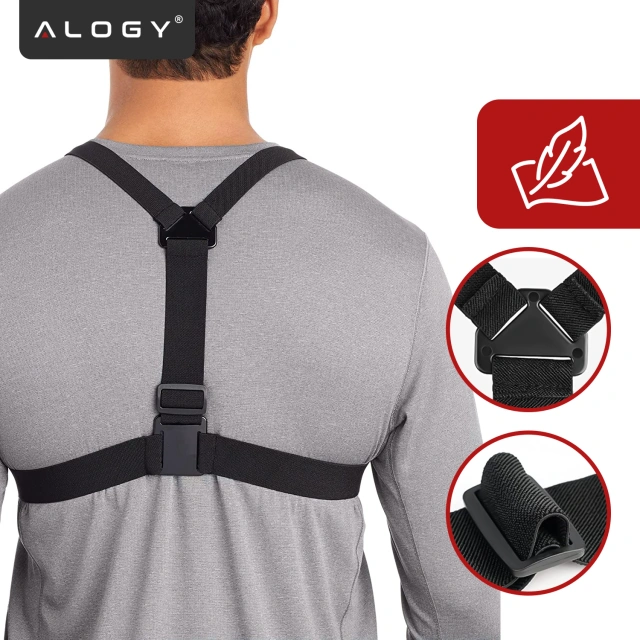 Sportovní úvazek Alogy Hrudní držák na kameru, GoPro kamery, univerzální telefon Black