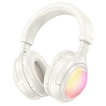 Bezdrôtové Bluetooth slúchadlá HOCO W48 biele s RGB LED podsvietením