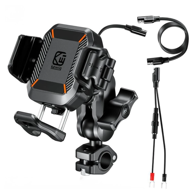 Držák na motorku KEWIG M11B pro telefon s QC 3.0 15W Qi nabíječkou černý