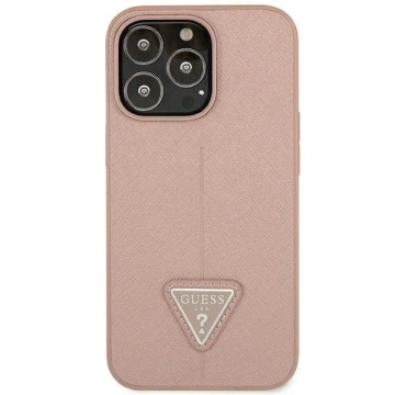 Puzdro Guess GUHCP14LPSATLP pre Apple iPhone 14 Pro 6,1" ružovo-ružové pevné puzdro SaffianoTriangle Logo