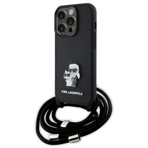 Etui Karl Lagerfeld KLHCP15LSAKCPSK na iPhone 15 Pro 6,1" pevný obal černý/černý Crossbody Saffiano kovový odznak Karl