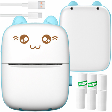 Drukuś Thermal Printer with 6 Rolls of Thermal Paper for Kids Blue