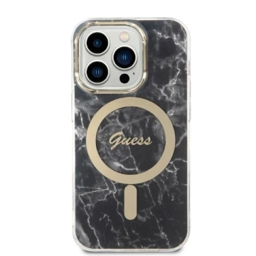 Zestaw Guess GUBPP14XHMEACSK Case Charger iPhone 14 Pro Max 6,7" černé/černé pevné pouzdro MagSafe Marble