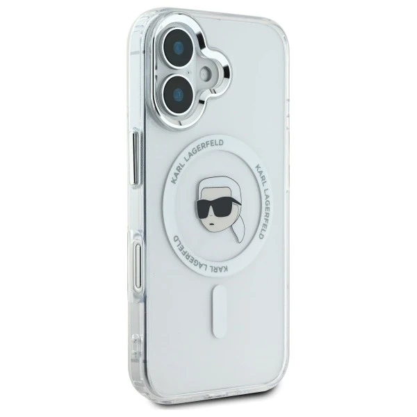 Pouzdro Karl Lagerfeld pro iPhone 16 6,1" White MagSafe Hardcase IML Metal Karl Head