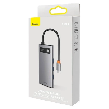 Hub 6w1 Baseus StarJoy Series, USB-C do HDMI 3 x USB 3.0 USB-C PD RJ45