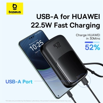 Powerbanka Baseus Qpow Pro 10000mAh 22,5W so vstavaným káblom USB-C a displejom - čierna