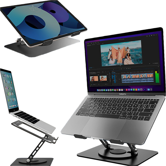 Laptopständer für MacBook 17, Ständerhalter, Klapptisch, 360° verstellbar, Aluminium, für Alogy Schreibtisch, Schwarz