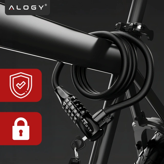 Bike lock, bike lock, strong cable, 120 cm, Alogy bike lock, code, key, black