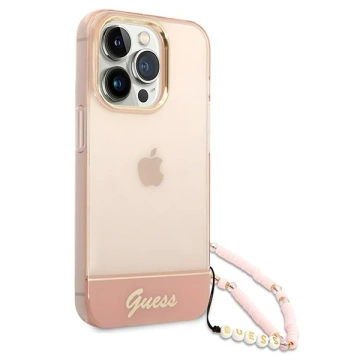 Etui Guess GUHCP14XHGCOHP für Apple iPhone 14 Pro Max 6,7" różowy/pink Hardcase Translucent Pearl Strap