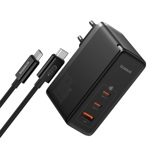Baseus GaN5 Pro GaN sieťová nabíjačka 2x USB-C / USB-A 160W - čierna USB-C - USB-C 240W kábel - čierna