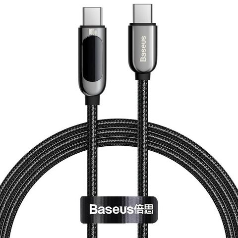 Kabel 1m Baseus przewód USB-C Type C z miernikiem prądu PD 5A 100W Black