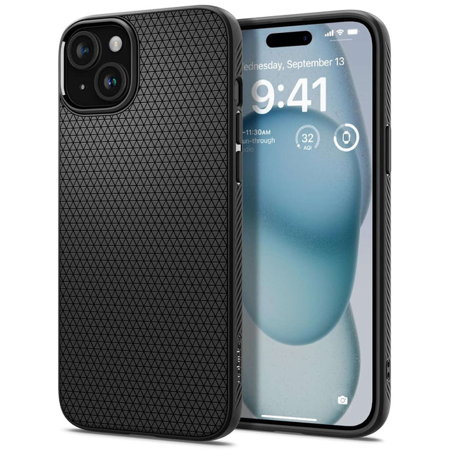 Etui do iPhone 15 Plus Spigen Liquid Air Case obudowa plecki ochronne Matte Black + Szkło