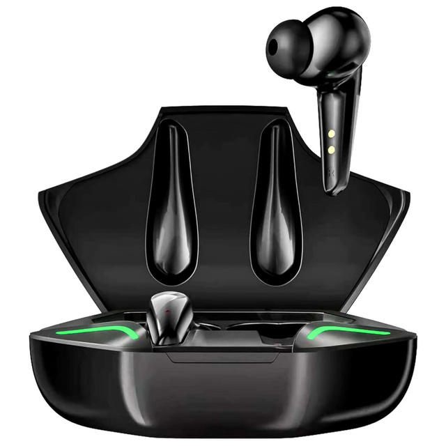 Bezdrátová Bluetooth 5.2 TWS sluchátka v pouzdře pro powerbanku pro hráče, LED hraní, černá