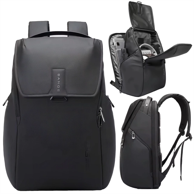 Bange Waterproof Backpack Laptop Bag 15.6" City Travel 46x30x19 cm for Work School Plane Men's Women's Black