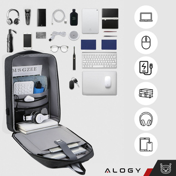 Batoh Alogy Urban Safe proti krádeži pre 15,6" notebook s USB portom veľký vodeodolný Unisex čierny