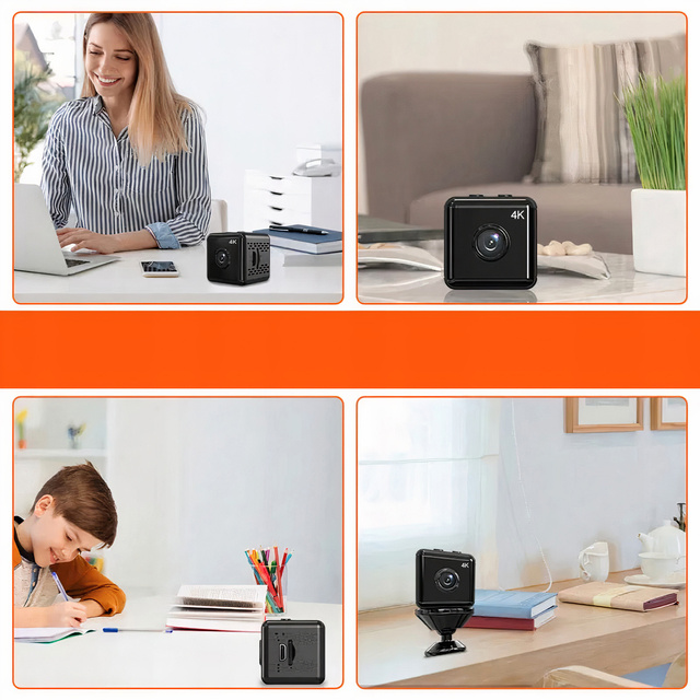 Panoramatický fotoaparát Mini digitální fotoaparát Spy Nanny Mikrofon 4K UHD Full HD micro SD Black