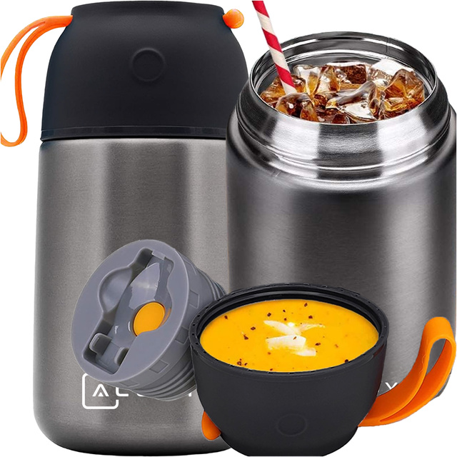 Dinner Thermos for Kids Soup Food 700ml Alogy Stainless Steel Folding Spoon Thermal Gray