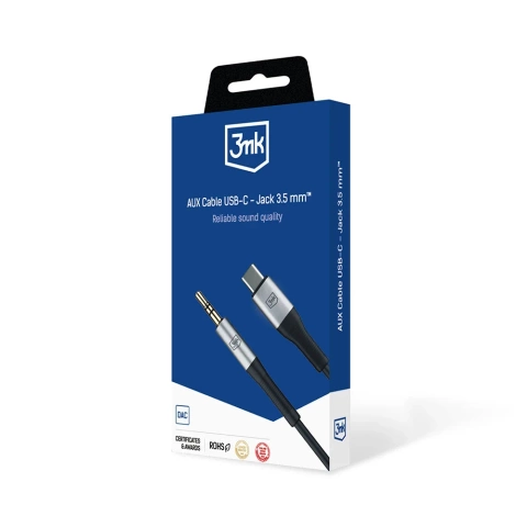 Кабель-аудіоперехідник USB-C Type C to Mini Jack 3.5mm кабель 1m 3mk AUX Cable black and silver