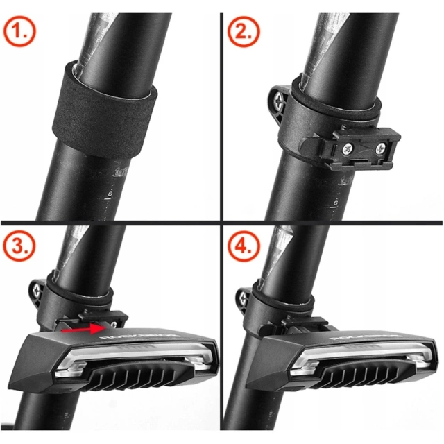 Rockbros LKWD-R1 zadné svetlo na bicykel s laserom a diaľkovým ovládaním, micro USB kábel - USB-A - čierny