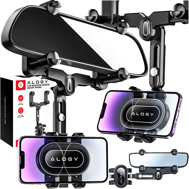 Držiak telefónu do auta na spätné zrkadlo do auta Alogy Mirror Car Holder Black