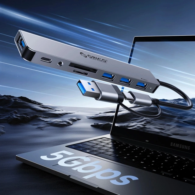 Hub USB-A/USB-C Orico YSA2-U3 7w1 1x USB 3.0 + 6x USB 2.0 Szary